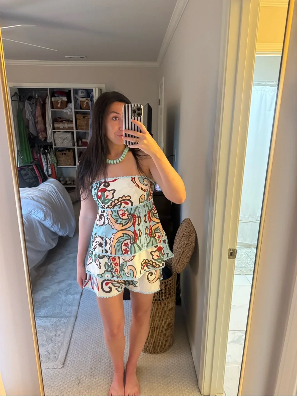 Strapless Blue Floral Tiered Women’s 2 piece set